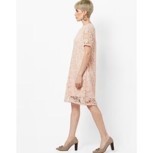 ZARA Woman Floral Crochet Lace Dress Split Nude Overlay ~ No Lining